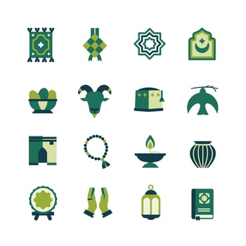 Illustration of various Islamic Ramadan icons and symbols in green colors, Islamic illustrations for posters and web vector