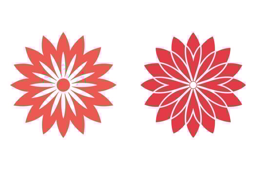 Two symmetrical coral-colored floral designs on white background vector