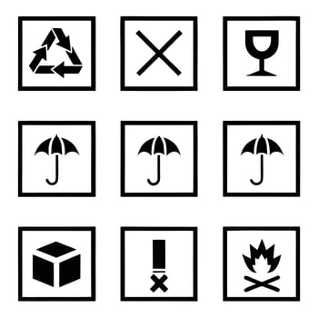 Packaging symbols black and white icons minimalist design. vector