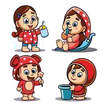 Cute cartoon girls in various outfits vector