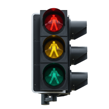 Colorful traffic light signaling safe road usage for vehicles and pedestrians. png
