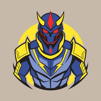Robotic warrior with glowing red eyes futuristic armor esports logo vector