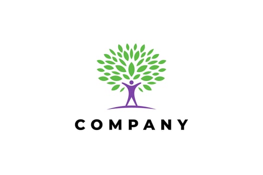 Tree with human figure logo, representing health, growth, and community vector