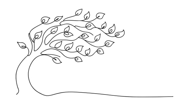 SingleLine Art Windblown Tree, Leaves, Nature, Minimalist, Sketch, Drawing, Elegant, Simple, Design, vector