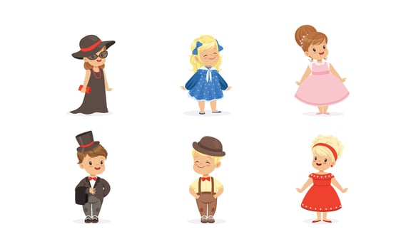 Little Children Wearing Adult Attire Set vector