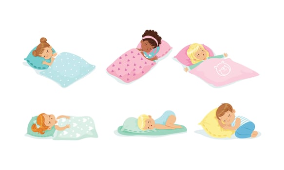 Little Children Sleeping Covered with Blanket Set vector
