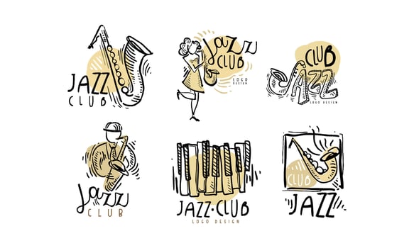 Hand Drawn Labels or Logos Set for Jazz Festival or Live Concert vector