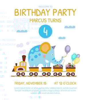 Birthday Invitation Card with Cute Funny Elephant vector