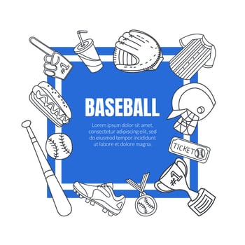 Hand Drawn Baseball Symbols Framed Template vector