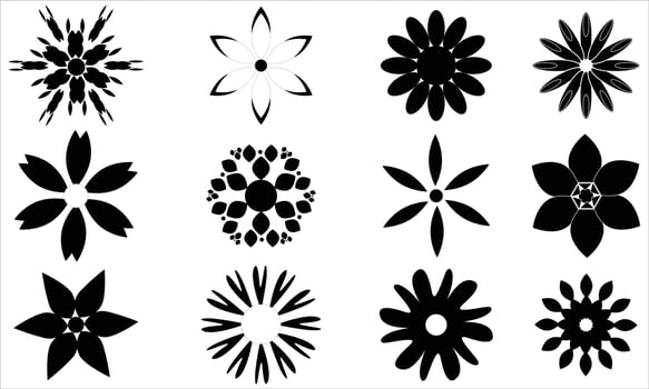 Flowers silhouette icons Illustration set vector