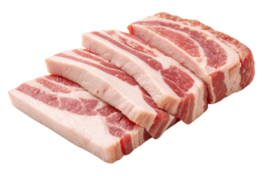 Fresh pork belly slices, raw meat, ideal for cooking and grilling png
