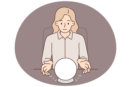Woman uses crystal ball to predict future during seance and provide psychic services vector