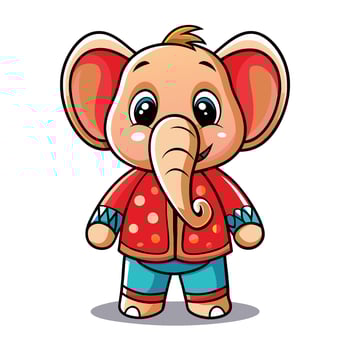 Cute elephant cartoon character wearing a red and blue outfit vector