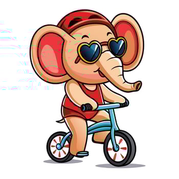 Cute elephant in a helmet and sunglasses riding a bike vector