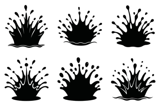Set of Black and White Water Splash Silhouettes vector
