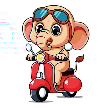 Cute elephant riding a red scooter vector