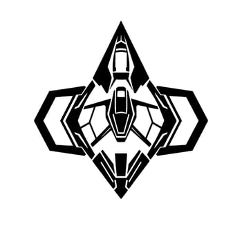 Symmetrical Geometric of a Futuristic Spaceship, Black and White, High Contrast, Isolated. vector