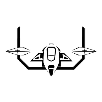 Futuristic Aerial Vehicle Black and White Art of a DroneLike Flying Machine, Geometric and Minimalist Aesthetic. vector