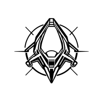 Futuristic Black and White Illustration of an Abstract Spacecraft, Geometric , Compass Element. vector