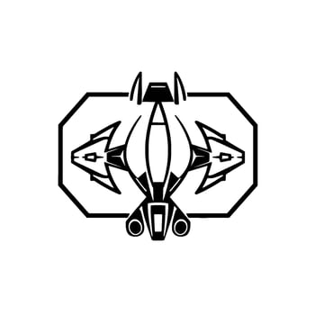 Black and White Futuristic Spacecraft Emblem in Octagon, Illustration, Minimalist . vector