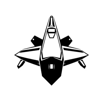 A symmetrical, highangle illustration of a futuristic black spacecraft against a clean white backdrop. vector