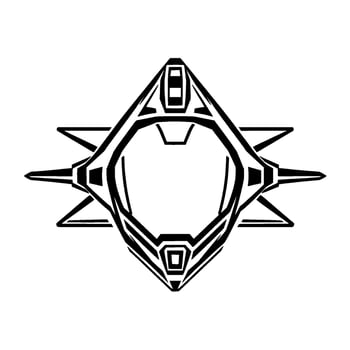 Symmetrical Black and White Geometric Resembling a Futuristic Helmet or Shield with Sharp Angular Elements and Modern Aesthetic. vector