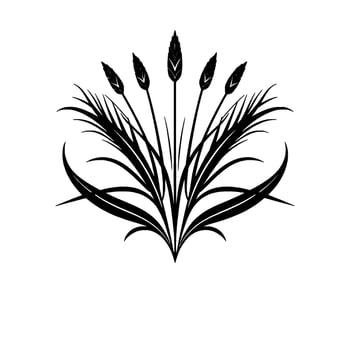 Stylized Black and White Floral Emblem Graceful Illustration of Wheat and Leafy Elements, Minimalist vector