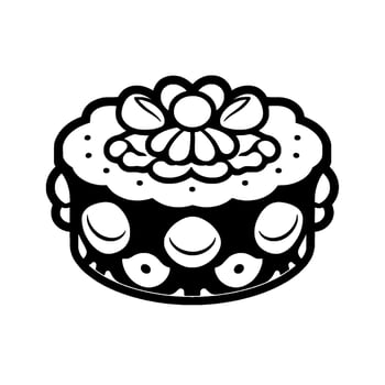 Whimsical Black and White Illustration of a CakeMonster Hybrid with a Floral Topping and Smiling Eyes, Representing Playful Fun vector