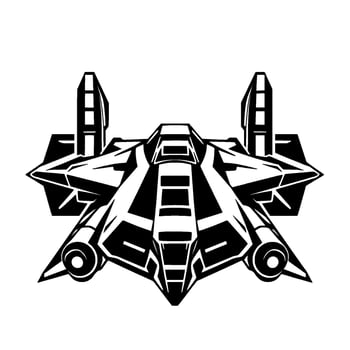 Futuristic Illustration of a HighTech, Geometric SpaceshipStarfighter in Black and White, Isolated on White. vector
