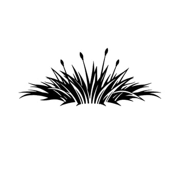 Black and white minimalist silhouette of tall grass and cattails, creating a natureinspired decorative element. vector