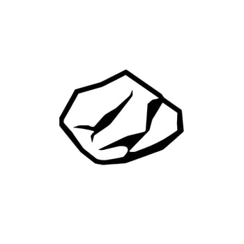 Isolated, bold black rock illustration with sharp edges, set against a pure white background, creating a stark contrast. vector
