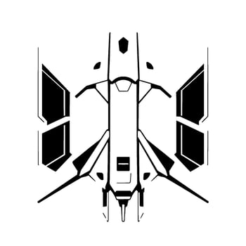 Futuristic Black and White Spaceship Blueprint on White Background, HighTech Symmetry, Geometric , Detailed Lines. vector