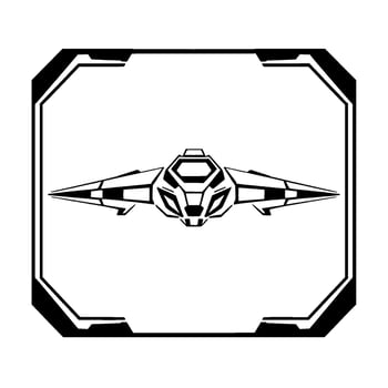 Futuristic Spaceship Within a Geometric Frame, Showcasing Detailed and Minimalist Aesthetic in Black and White. vector