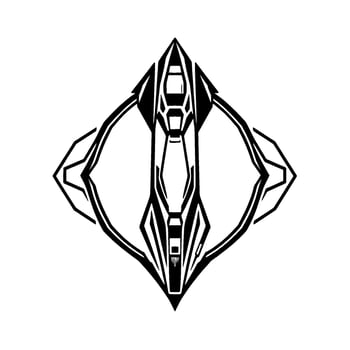 Symmetric, Futuristic Spaceship with Geometric, Black and White Details and a DiamondShaped Overlay on a White Background. vector