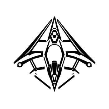 Geometric Black and White Illustration of Futuristic Spacecraft, Angular , Symmetrical Composition on White Background vector