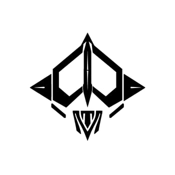 Minimalist Black and White Geometric Aircraft , Featuring a Futuristic, Angular, and Streamlined Silhouette on White Background. vector