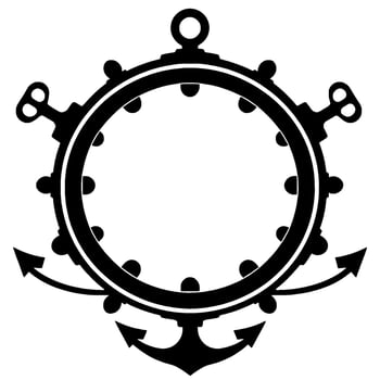 Bold Nautical Emblem A Wheel, Anchor, and Arrows in Striking Black and White vector