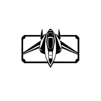 Sleek Black and White Spaceship Within Framed Rectangle, Isolated on White Background for Modern Scifi Branding. vector