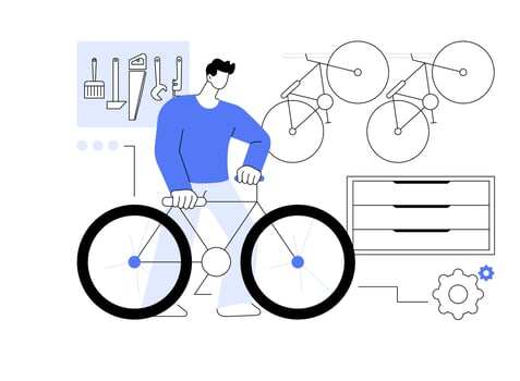 Bike shop owner isolated cartoon illustrations. vector