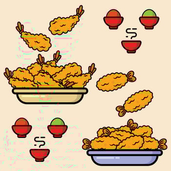 chicken wings in a bowl and a bowl with a bowl of rice vector