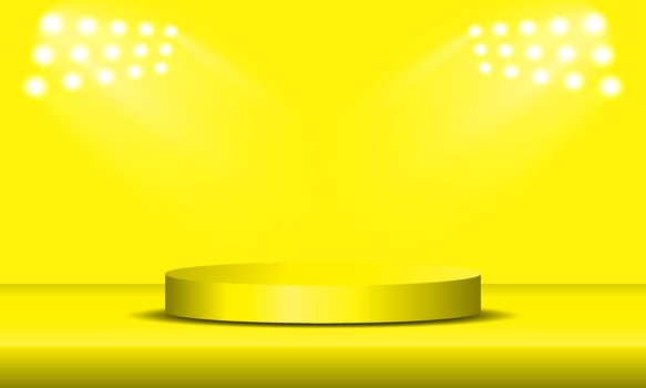 Podium Stage for Award Ceremony illuminated with spotlights. Stage vector