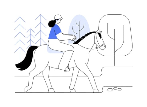 Horseback riding isolated cartoon illustrations. vector