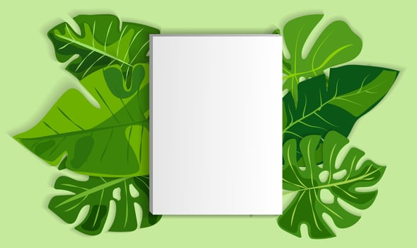 Mockup template surrounded by vibrant green leaves for creative design projects vector
