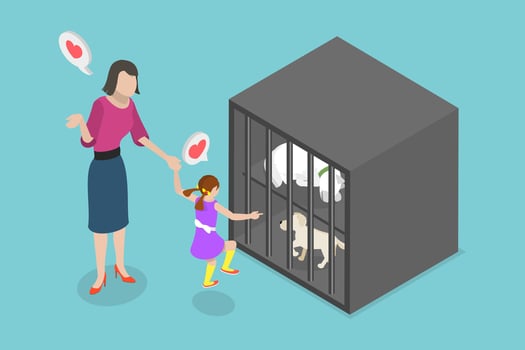 3D Isometric Flat Conceptual Illustration of Rescued Stray Pets., Homeless Animals Adoption vector