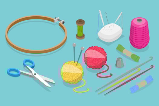 3D Isometric Flat Set of Needlework, Sewing Accessories vector