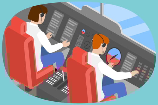 3D Isometric Flat Conceptual Illustration of Airplane Cockpit, Pilots Cabin vector