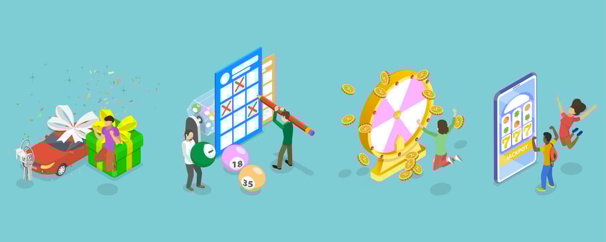3D Isometric Flat Set of Lottery Winners, Luck and Fortune vector