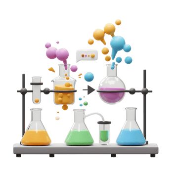 Colorful Chemistry Experiment with Flasks and Bubbles for Science Education png
