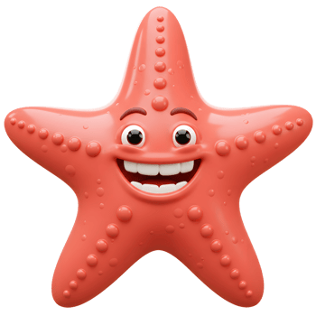 Cartoon Starfish Character with Big Smile on White Background png