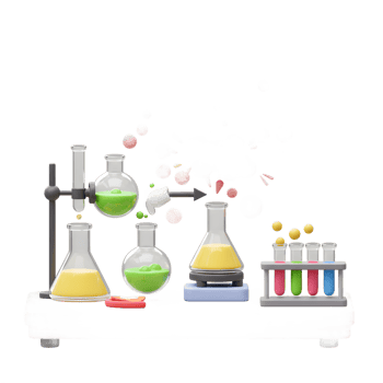 Laboratory Experiment with Beakers and Colorful Liquids for Science Education png